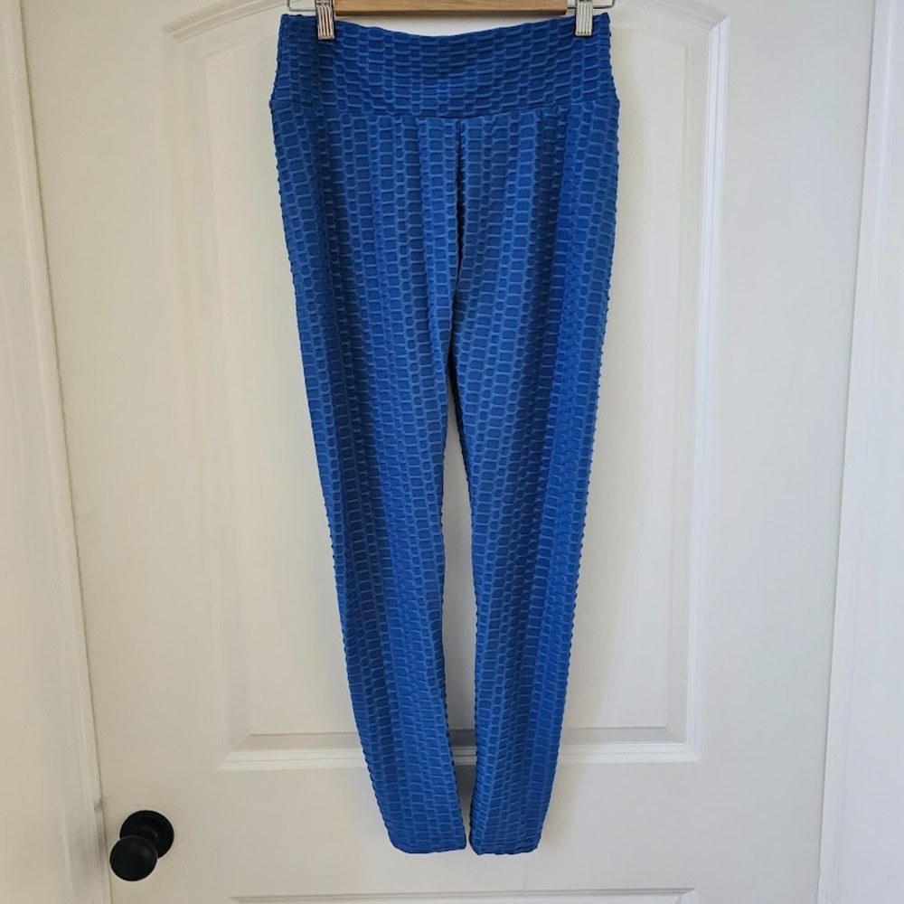 Butt Lifting Blue Honeycomb, Leggings Anti Cellulite High Waisted Size large